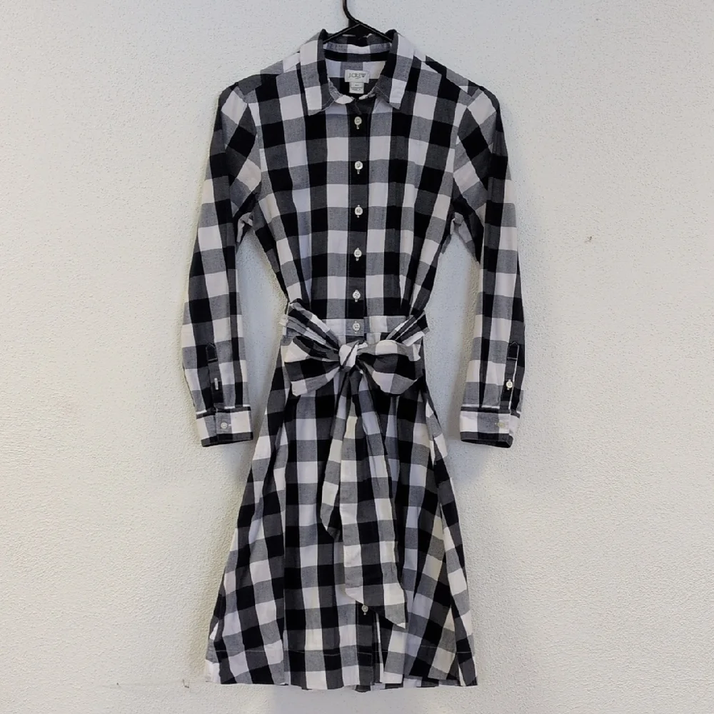 J. Crew Navy and White Checkered Long Sleeve Dress - Picture 1 of 2